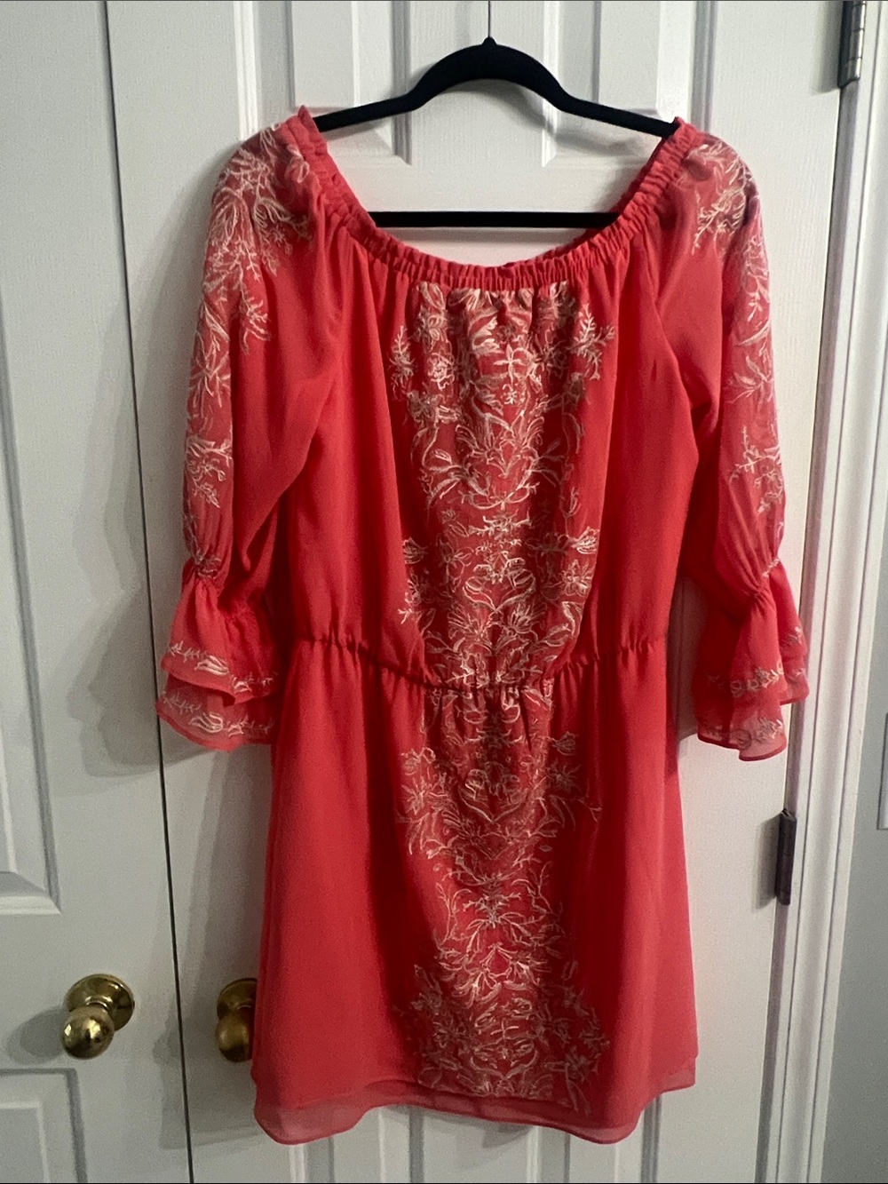 White House Black Market Coral Embroidered Mini Dress